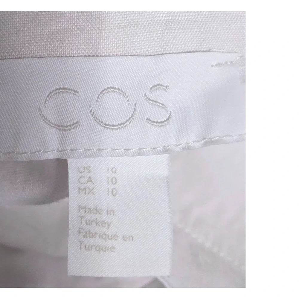 COS Bone Color Linen Short Sleeve Button Front Belted Utility Jumpsuit Size 10
